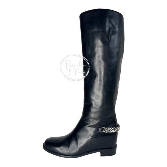 SOLD Christian Louboutin Black Leather Knee High Silver Chain Riding Boots 37 - Picture 16 of 16